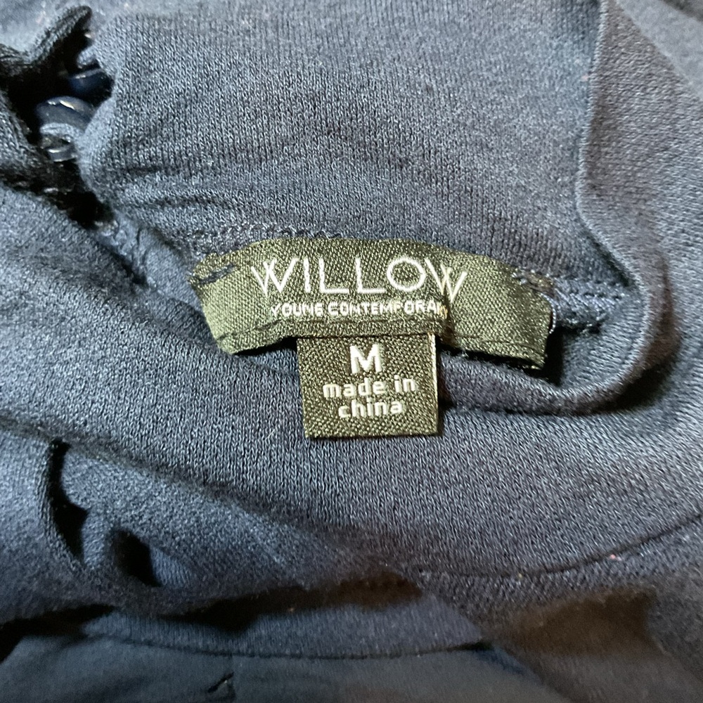 Willow Navy Blue Sheer Long Sleeve Mock Neck Blouse - Picture 5 of 6
